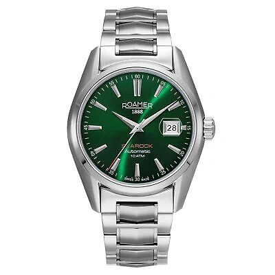 Pre-owned Roamer 210665 41 75 20 Searock Automatic Green Dial Wristwatch In Silver/green
