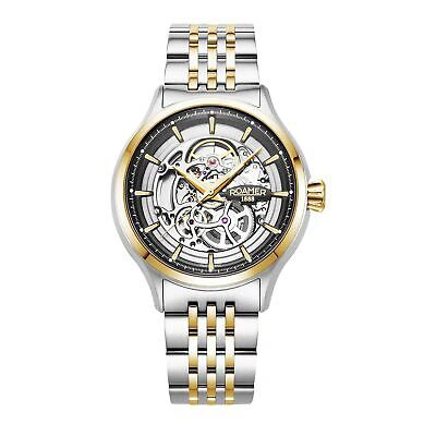 Pre-owned Roamer 101984 47 85 10 Competence Skeleton Iv Automatic Wristwatch In Silver/gold/black