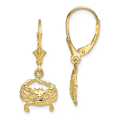 Pre-owned Precious 14k 2-d Blue Crab Leverback Earrings K4443