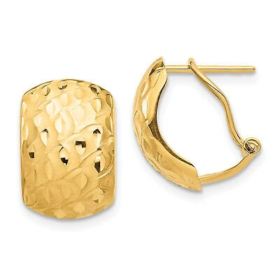Pre-owned Precious 14k Textured Omega Back Earrings Tf1525 In Yellow