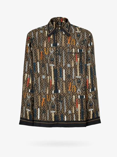 FENDI FENDI MAN SHIRT MAN BROWN SHIRTS