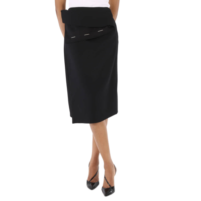 Pre-owned Burberry Ladies Black Asymmetrical Wrap Midi Skirt