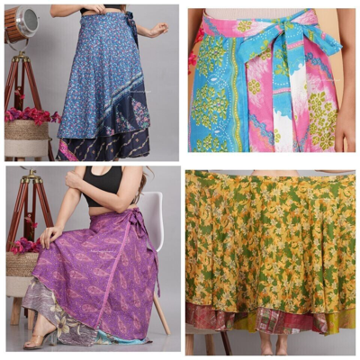 Pre-owned Vintage Wholesale Lot Of 50pcs  Silk Sari Magic Wrap Skirt Beach Wear Skirt Dress In Multicolor