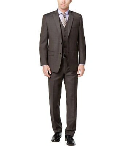Pre-owned Michael Kors Mens Stepwave Two Button Formal Suit Brown 44/unfinished