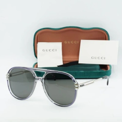 Pre-owned Gucci Gg1104s 001 Transparent Gray/silver/gray 61-16-145 Sunglasses