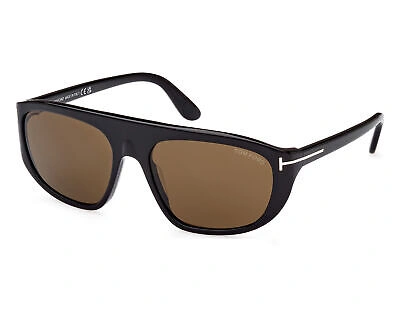 Pre-owned Tom Ford Ft1002-01j-58 Shiny Black Sunglasses In Roviex