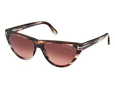 Pre-owned Tom Ford Ft0990-55t-56 Coloured Havana Sunglasses In Red