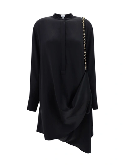Loewe Embellished Silk-satin Shirt Dress In Black