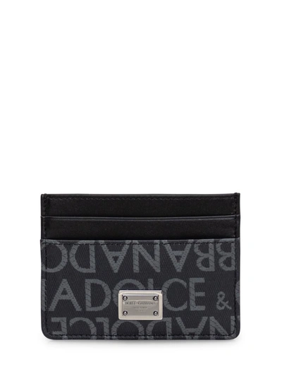 Dolce & Gabbana Jacquard Card Holder With Logo In Black