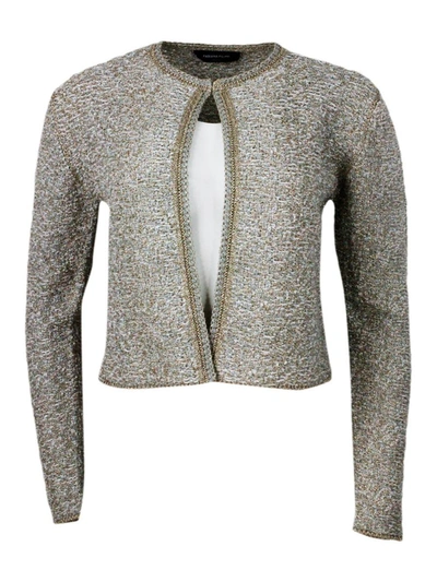 Fabiana Filippi Chanel-style Jacket Sweater Open On The Front And With Hook Closure Embellished With Bright Lurex Th In Golden