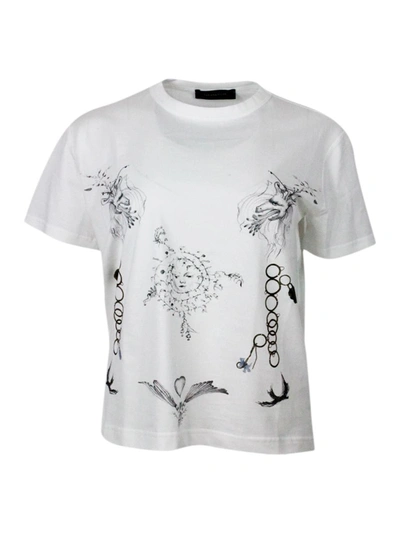Fabiana Filippi Oversized Short-sleeved Crew-neck T-shirt In Fine Cotton Jersey With Chain Print In Cream