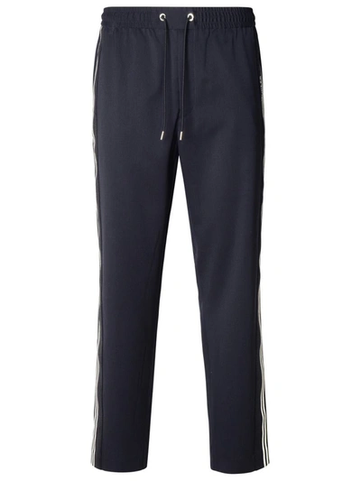 Moncler Navy Virgin Wool Blend Sporty Pants In Blue