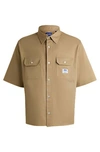 Hugo Boss Loose-fit Shirt In Cotton Twill With Logo Patch In Brown