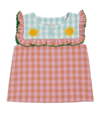 Stella Mccartney Kids' Gingham Ruffled Cotton Top In Pink Check
