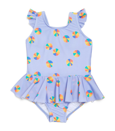 The Bonnie Mob Kids'  Frilled Beach Ball Swimsuit (0-24 Months) In Blue