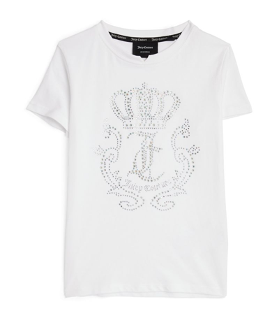 Juicy Couture Kids' Diamante Crown Short-sleeve Cotton-blend T-shirt 7-16 Years In Bright White