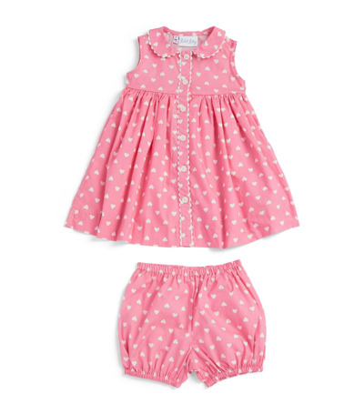 Rachel Riley Heart Print Dress And Bloomers Set (6-24 Months) In Pink