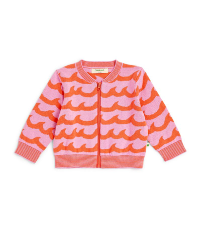 The Bonnie Mob Organic Cotton Waves Zip-up Cardigan (3-24 Months) In Pink