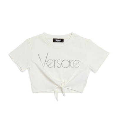 Young Versace Kids' Crystal Logo Crop Top (4-12 Years) In White