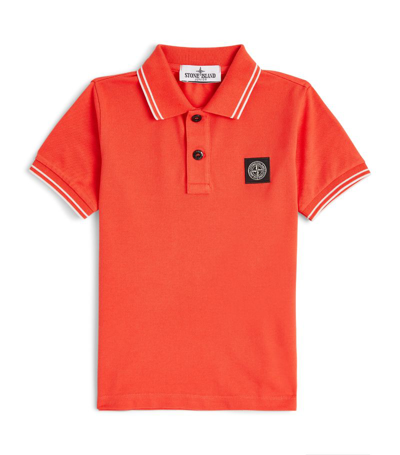Stone Island Junior Kids' Compass Cotton Polo Shirt In Orange