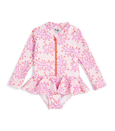 The Bonnie Mob Coral Zip-front Long-sleeve Swimsuit (0-24 Months) In Pink