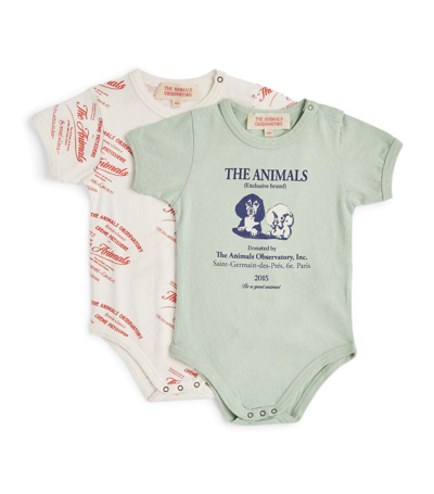 The Animals Observatory Set Of Two Bodysuits (6-24 Months) In Turquoise