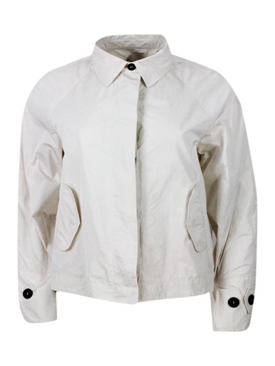 Antonelli Lightweight Windproof Jacket With Shirt Collar, Button Closure And Side Pockets In Cream