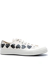 Comme Des Garçons Ecru Canvas Sneaker With Signature Heart Print In Beige
