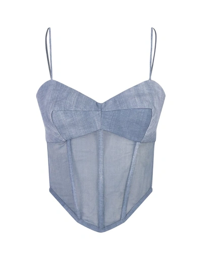 Ermanno Scervino Bustier Top In Jeans-print Marocain In Blue