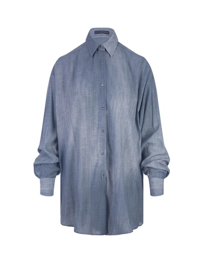 Ermanno Scervino Over Marocain Denim Print Shirt In Blue