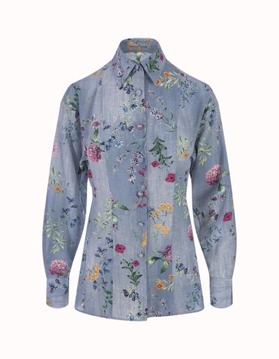 Ermanno Scervino Silk Shirt With Floral Print In Blue