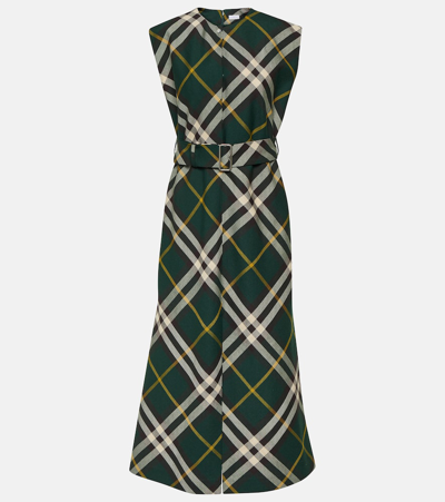 Burberry Check Wool Dress In Green