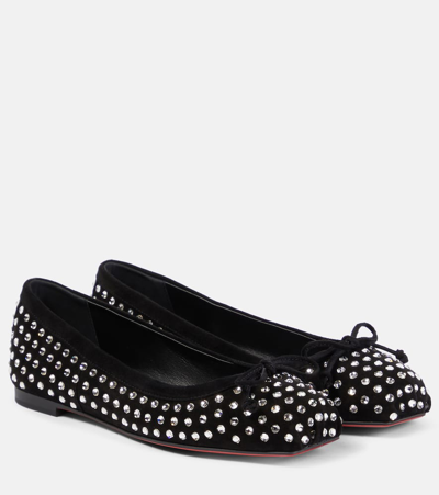 Christian Louboutin Mamadrague Strass Bow Red Sole Ballerina Flats In Black/crystal