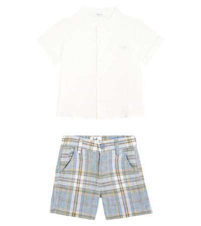 Il Gufo Baby Linen Shirt And Shorts Set In Powder Blue