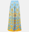 LA DOUBLEJ HIGH-RISE PRINTED SILK PALAZZO PANTS