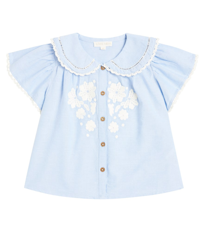 Louise Misha Kids' Malava Embroidered Chambray Blouse In Light Blue