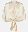 The Sei Tie-front Silk Charmeuse Top In Oat