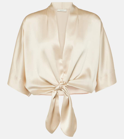 The Sei Tie-front Silk Charmeuse Top In Oat