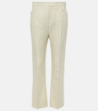 Tom Ford Wallis条纹羊毛与真丝混纺修身裤装 In White