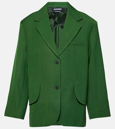 Jacquemus Titolo Striped Jacquard Single-breasted Oversized Blazer Jacket In Green