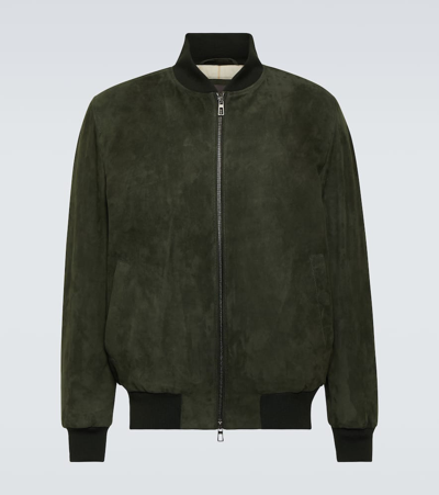 Loro Piana Suede Bomber Jacket In Green