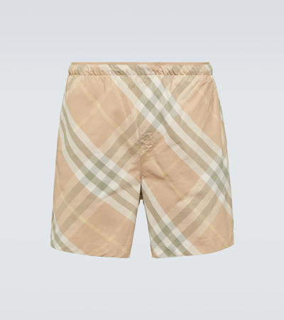 Burberry Checked Swim Shorts In Beige