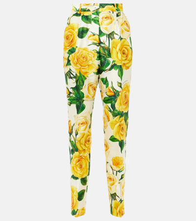 Dolce & Gabbana Floral High-rise Silk-blend Straight Pants In Multicoloured