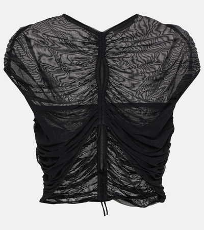 Mugler Cutout Mesh Crop Top In Black