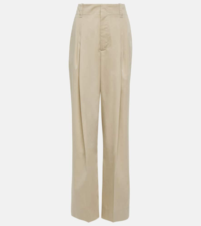 Bottega Veneta Cotton And Silk Wide-leg Pants In Rock