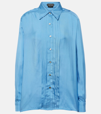 Tom Ford Fluid Viscose Silk Twill Shirt In Blue