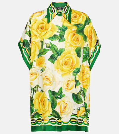 Dolce & Gabbana Multicolor Oversize Shirt With Flower Print All-over