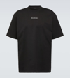Balenciaga Men Black Crewneck T-shirt With Logo Lettering On The Front And Logo Patch On The Sleeve  In Faded Black