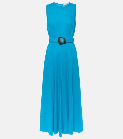 Diane Von Furstenberg Elliot Belted Slub Woven Midi Dress In Blue