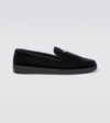 Prada Enamel-triangle-logo Velvet Loafers In Black